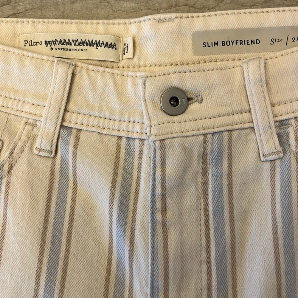Anthropologie Denim Shorts 28 Pilcro Slim Boyfriend Striped Cream High Rise‎ NWT - Picture 6 of 11